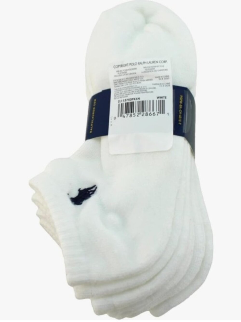 Polo Ralph Lauren Low-Cut Ankle Sock 6-Pack, White, (Shoe Size 6-12 1/2)